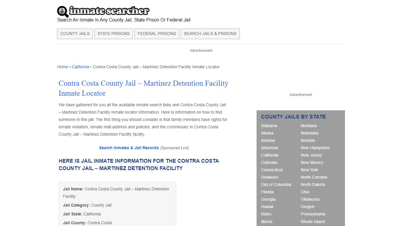 Contra Costa County Jail - Inmate Searcher